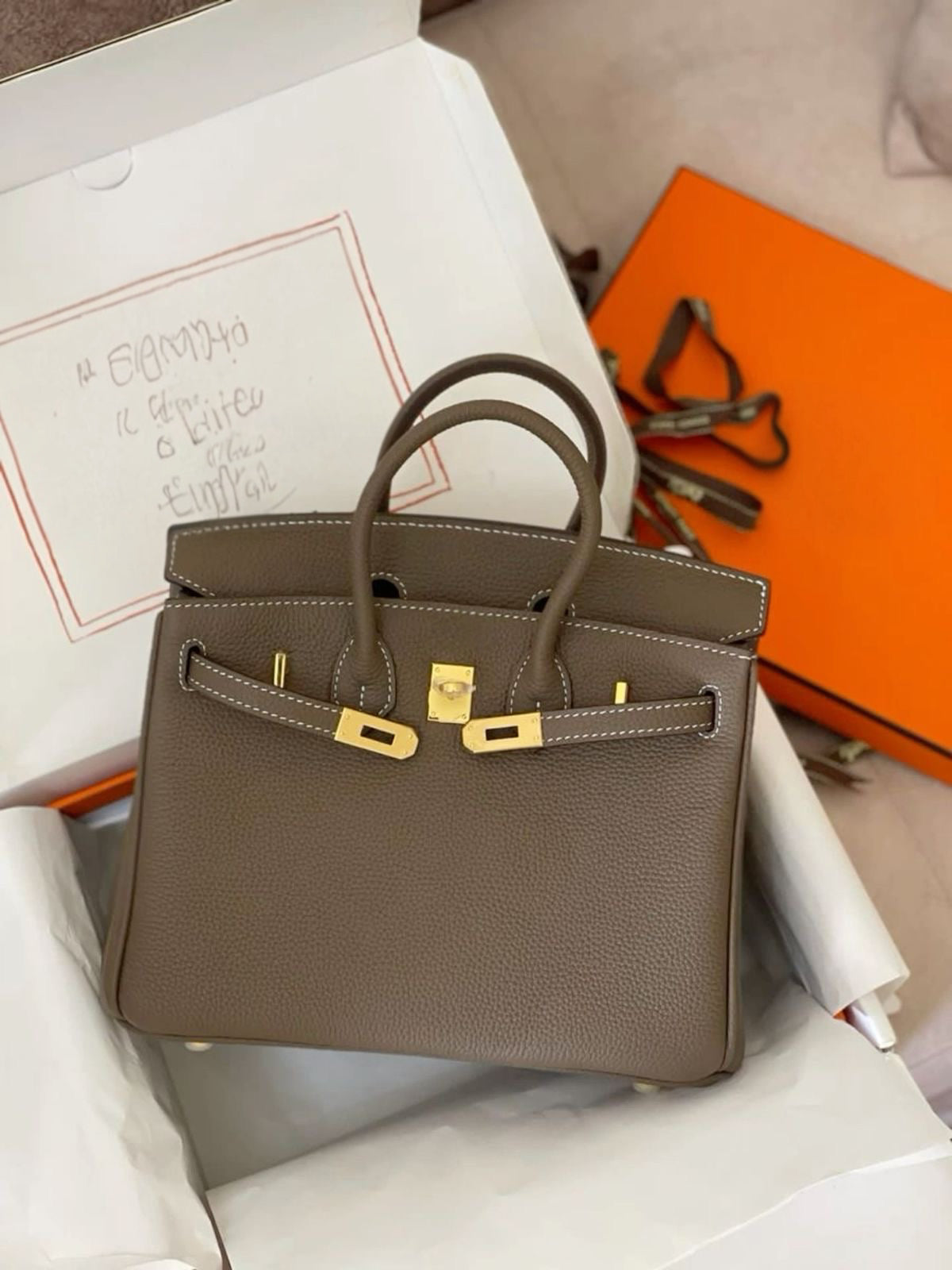 Luxury Tan with white stitching Handbag 25