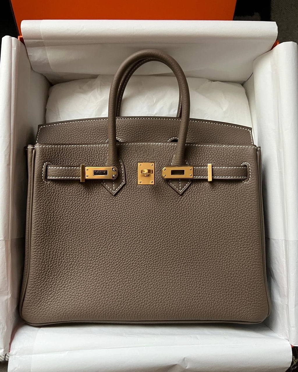 Luxury Tan with white stitching Togo Handbag 30