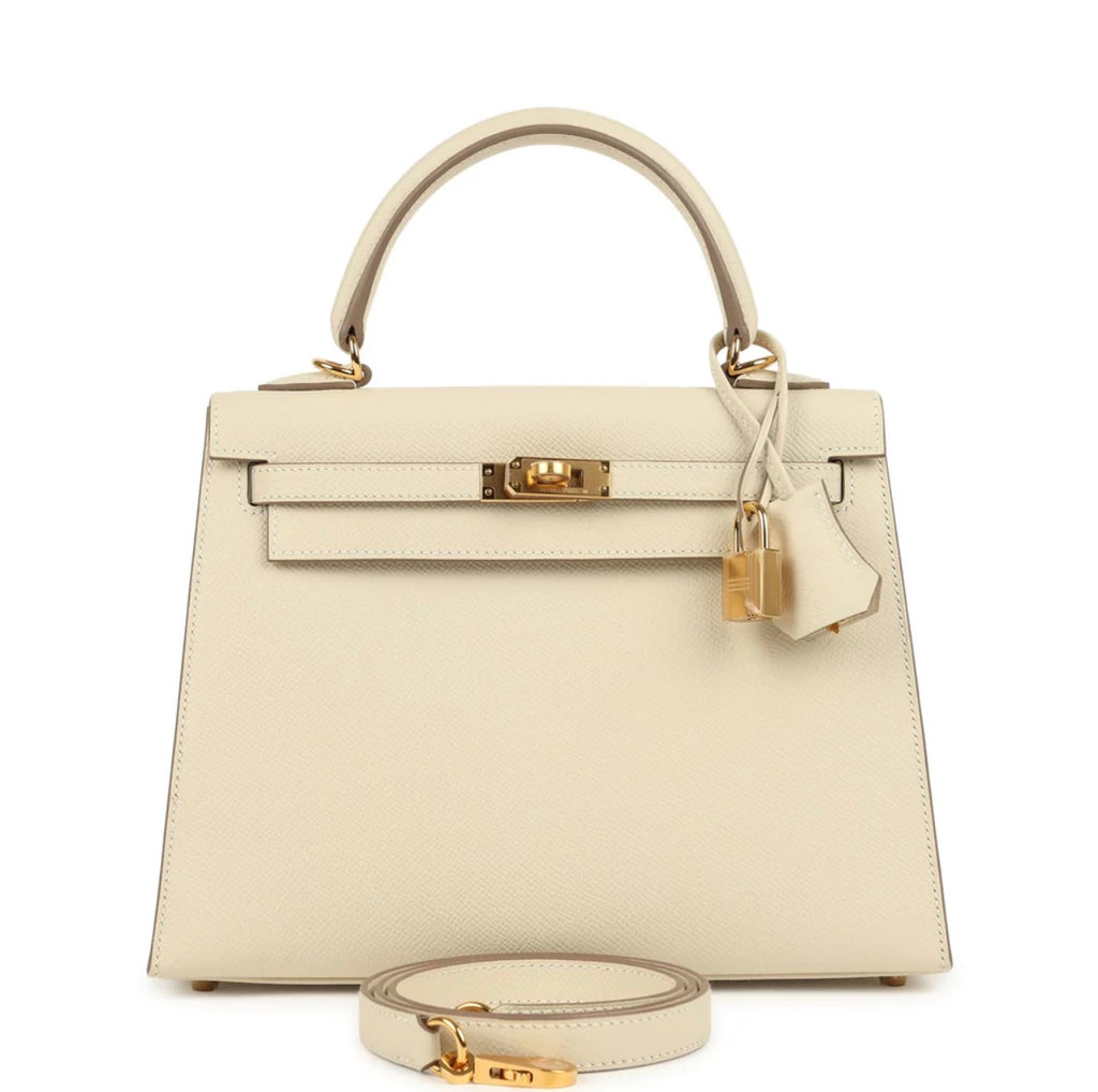 Luxury Kelly Off-White Epsom Genuine Leather 25