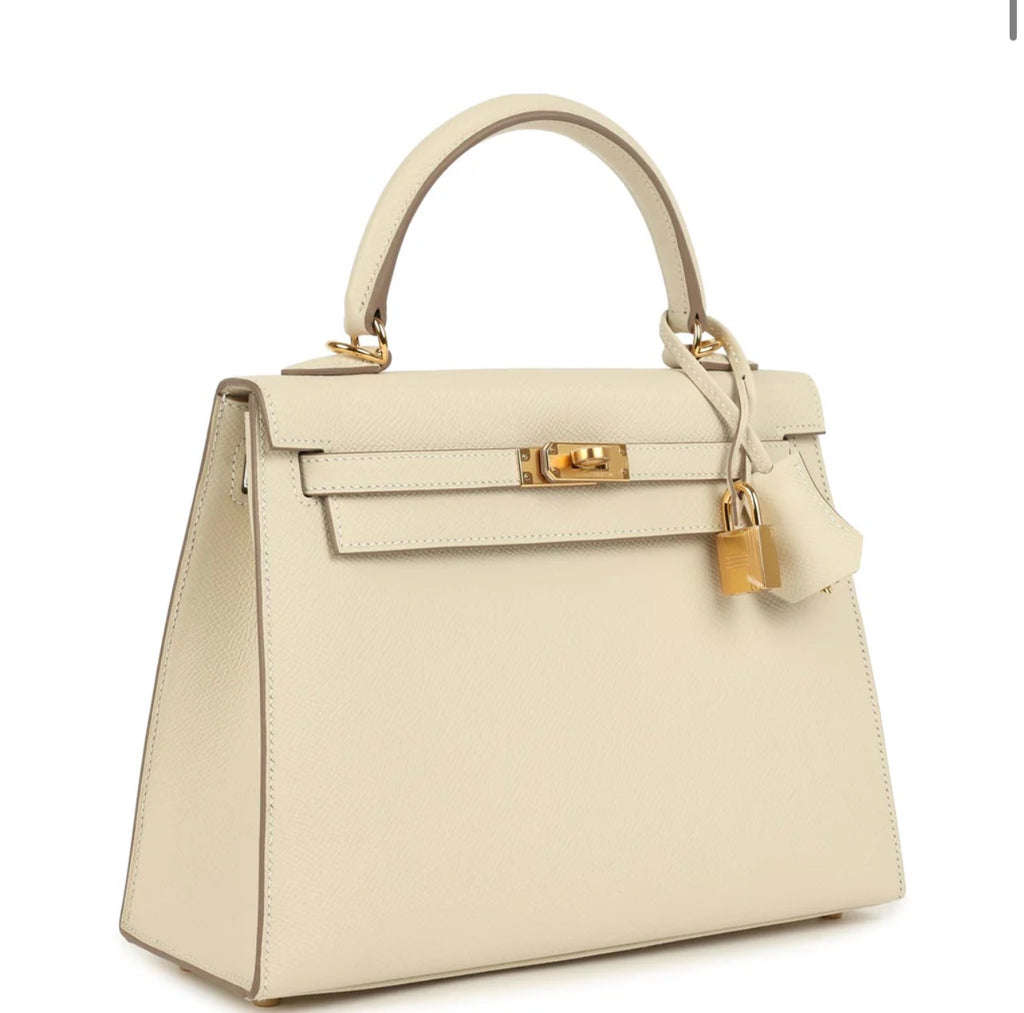 Luxury Kelly Off-White Epsom Genuine Leather 25
