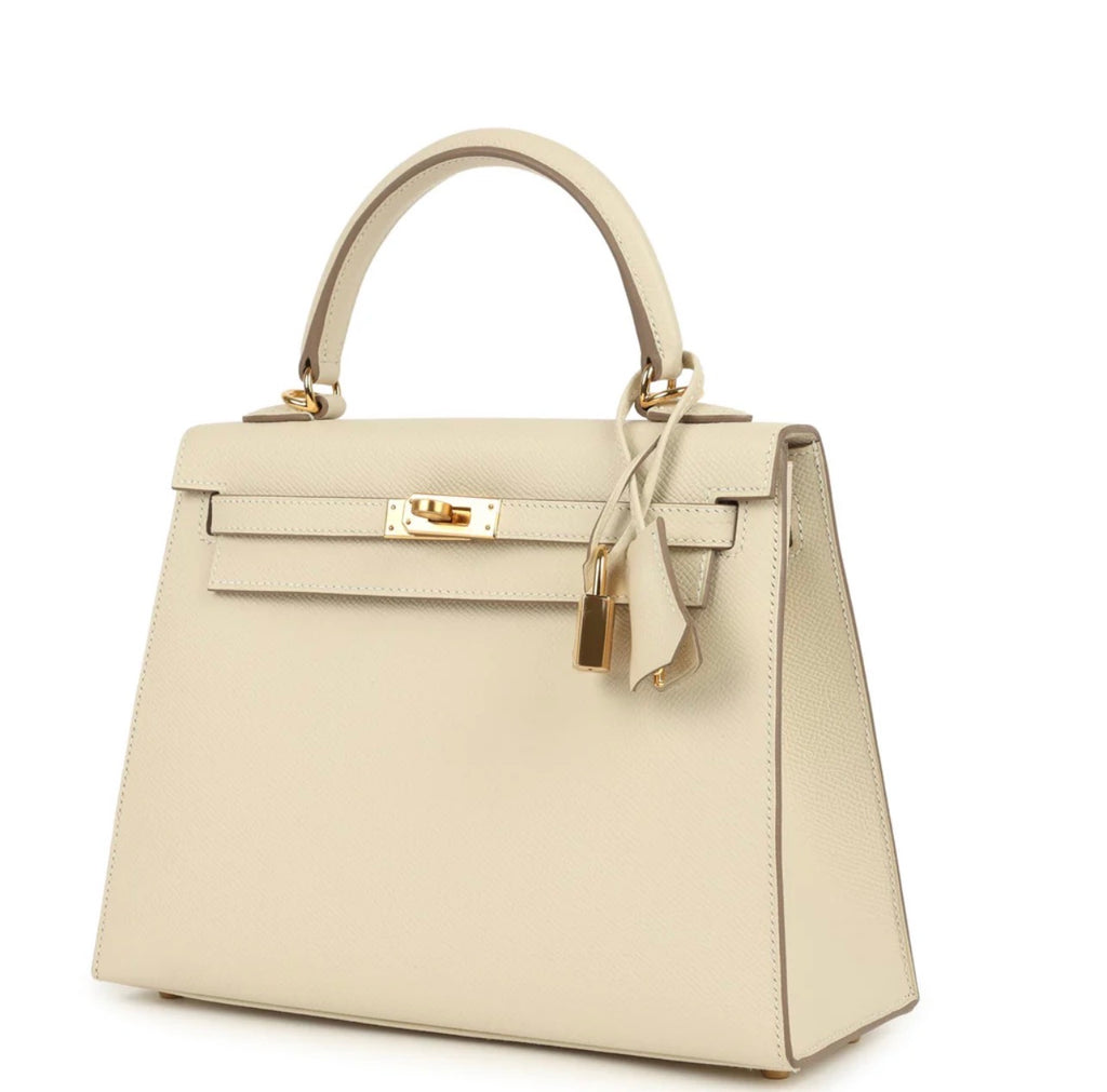 Luxury Kelly Off-White Epsom Genuine Leather 25